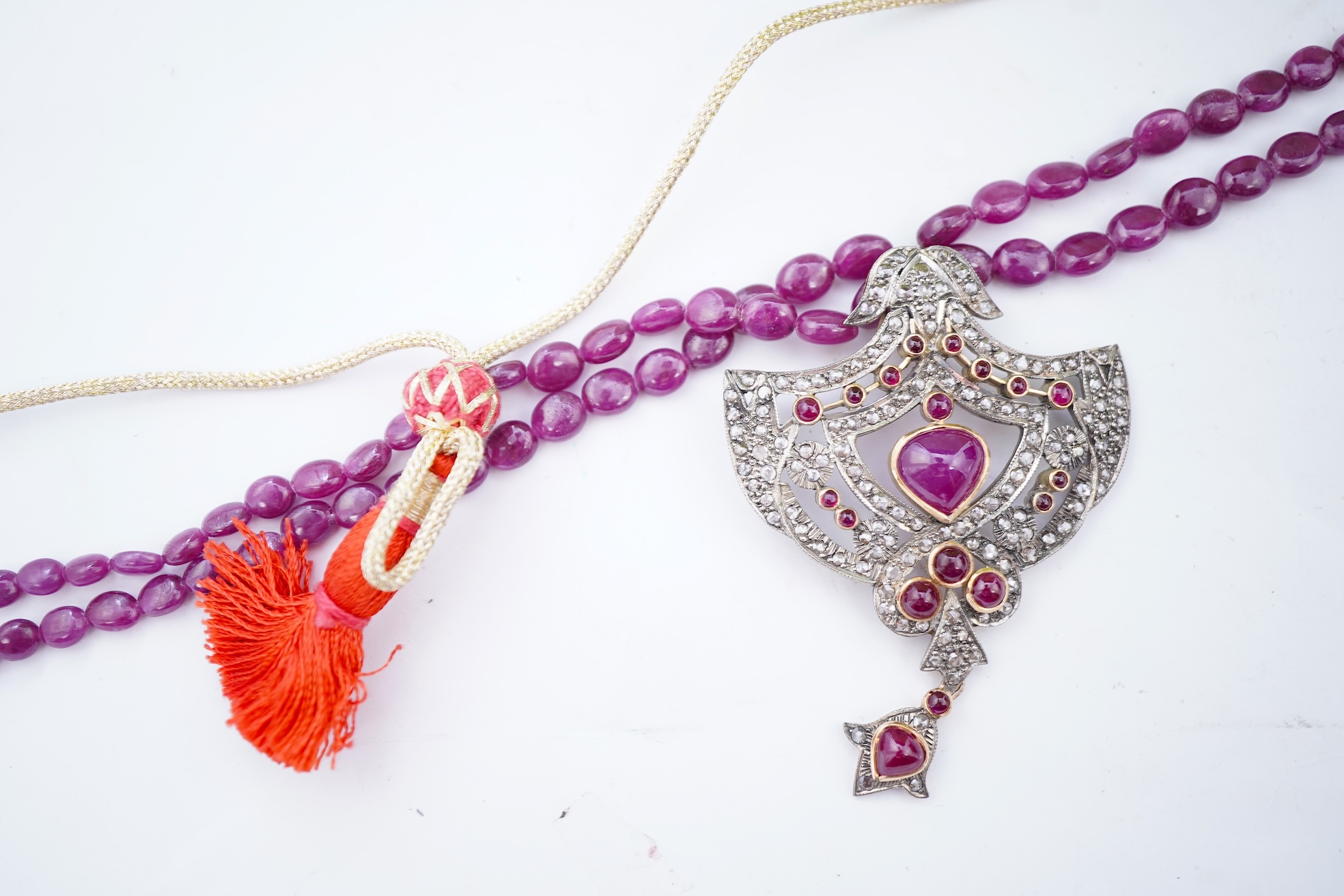 A ruby and diamond parure, India